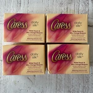 Caress‎ Daily Silk Bar Soap NEW White Peach & Silky Orange Blossom Set of 4 Bars